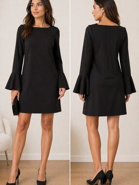 Banana Republic Black Long-Sleeve Shift Dress with Fluted Cuffs